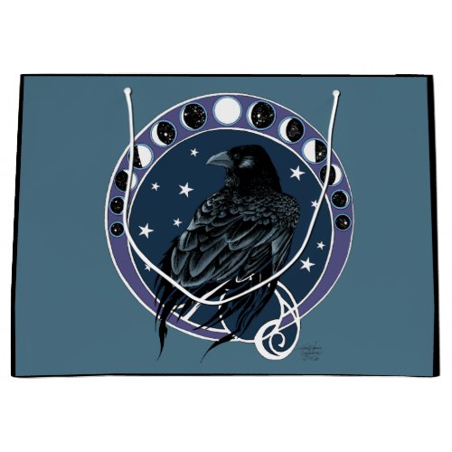 Raven Moon Phases Stars Blue Large Gift Bag