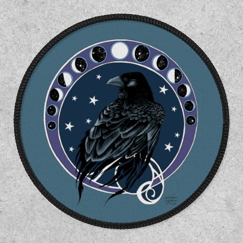 Raven Moon Phases Stars Blue Patch