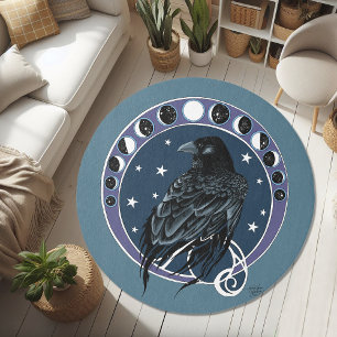 Raven Moon Phases Stars Blue Rug