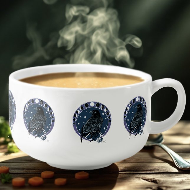 Raven Moon Phases Stars Blue Soup Mug (Creator Uploaded)