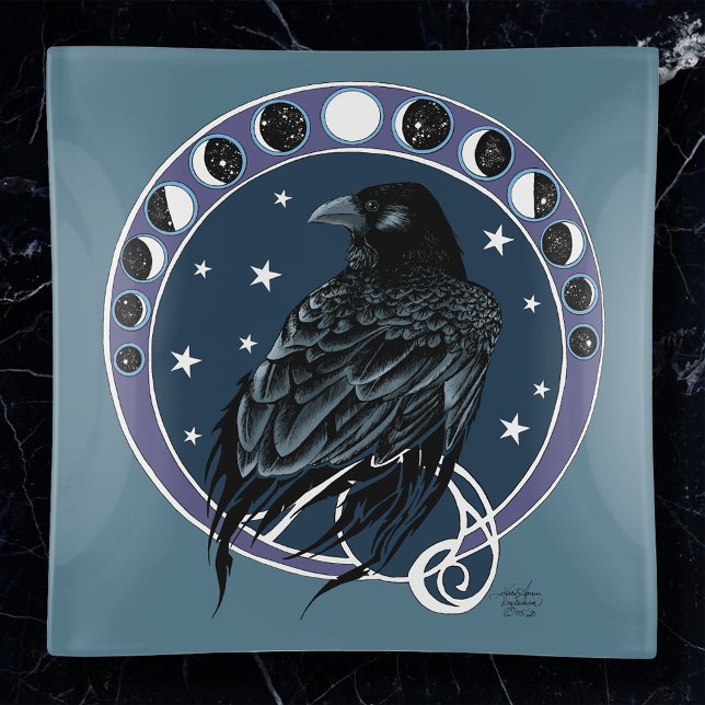 Raven Moon Phases Stars Blue Trinket Tray (Creator Uploaded)