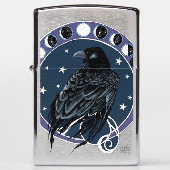 Raven Moon Phases Stars Blue Zippo Lighter by tigressdragon at Zazzle