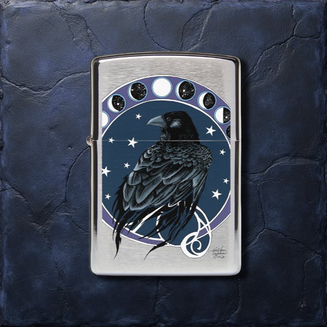 Raven Moon Phases Stars Blue Zippo Lighter (Creator Uploaded)