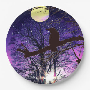 Raven,Moon, Sun, Stars, Halloween, Day of the Dead Paper Plates