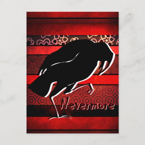 Raven Nevermore Gothic Black and Red Halloween Postcard