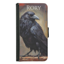 Raven, Nevermore, Gothic, Personalized Name Samsung Galaxy S5 Wallet Case