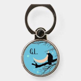 Raven Night with Crescent, Stars and some letters Phone Ring Stand