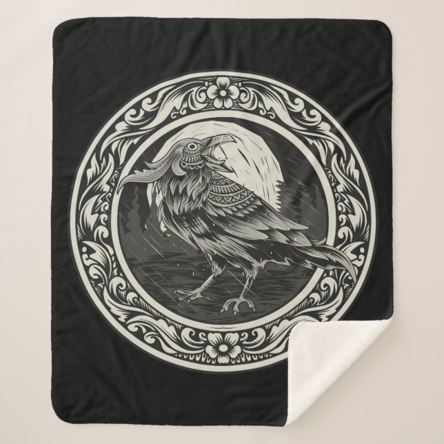 Raven Norse Black Bird Medallion Logo Art Sherpa Blanket (Front)