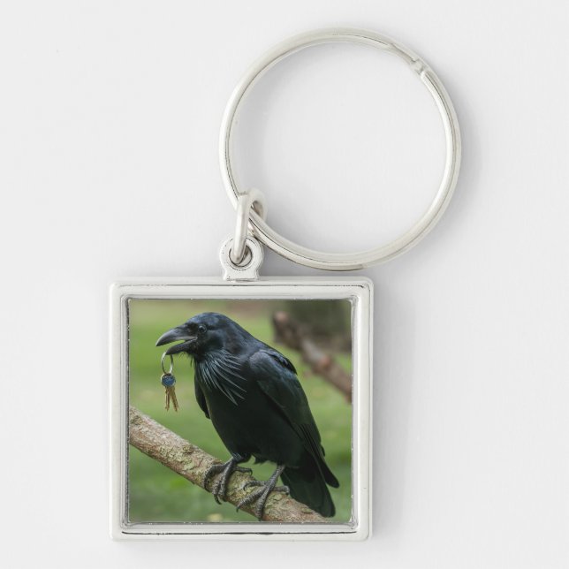 Raven on a Branch with Key Keychain (Front)