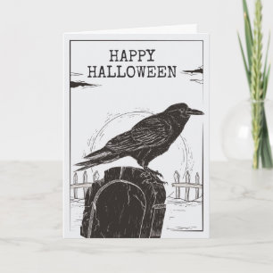 Raven on a Gravestone Halloween Greeting Card