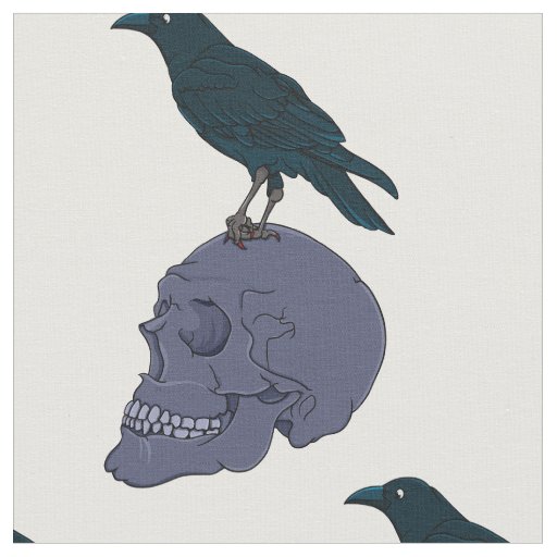 Raven On A Human Skull Fabric
