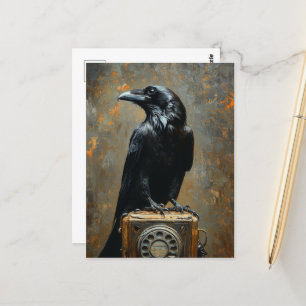 Raven on a Phone Postcard