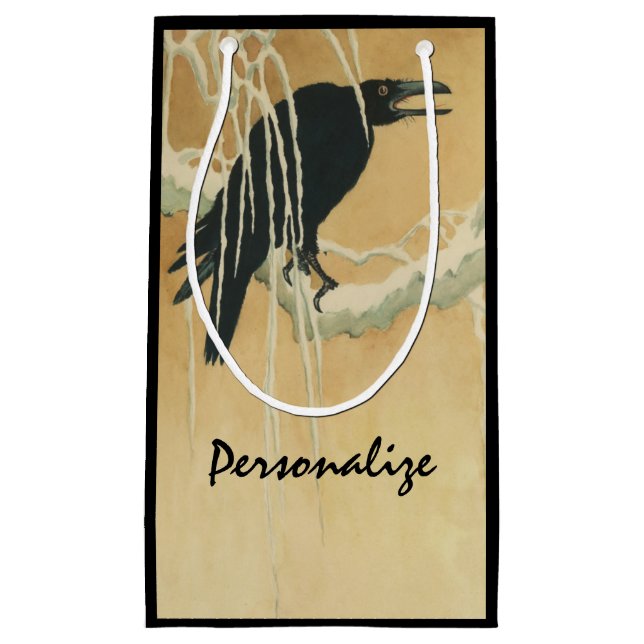Raven on a tree branch small gift bag (Front)