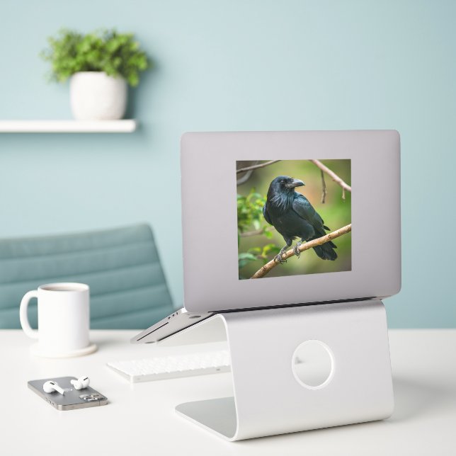 Raven on a Tree Branch Sticker (Laptop On Desk)