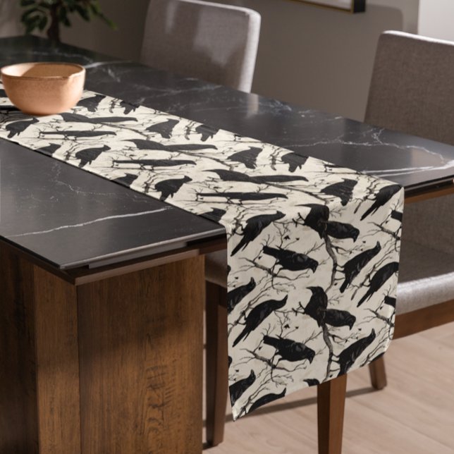 Raven on Branches Halloween crows Short Table Runner (Creator Uploaded)