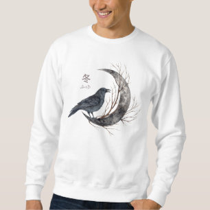 Raven on Crescent Moon with Winter Kanji Sweatshirt