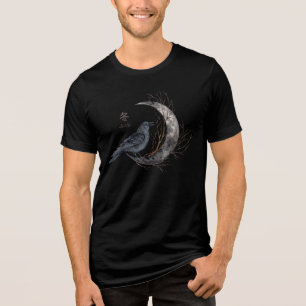 Raven on Crescent Moon with Winter Kanji Tri-Blend Shirt