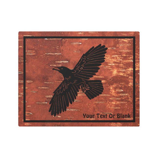 Raven On Inner Birch Bark Metal Print (Front)