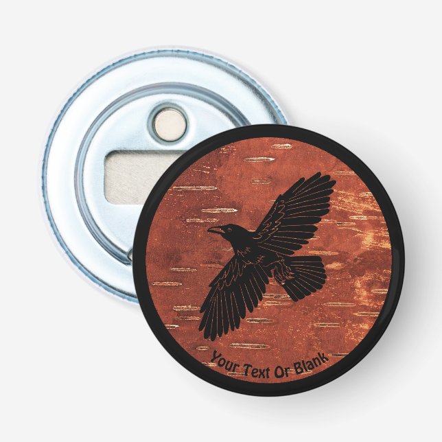 Raven On On Inner Birch Bark Bottle Opener (Front)
