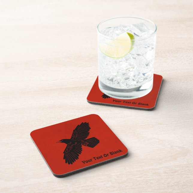 Raven On Red Beverage Coaster (Right Side)