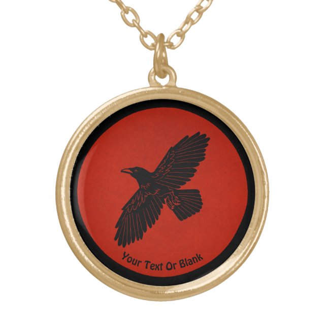Raven On Red Gold Plated Necklace (Front)