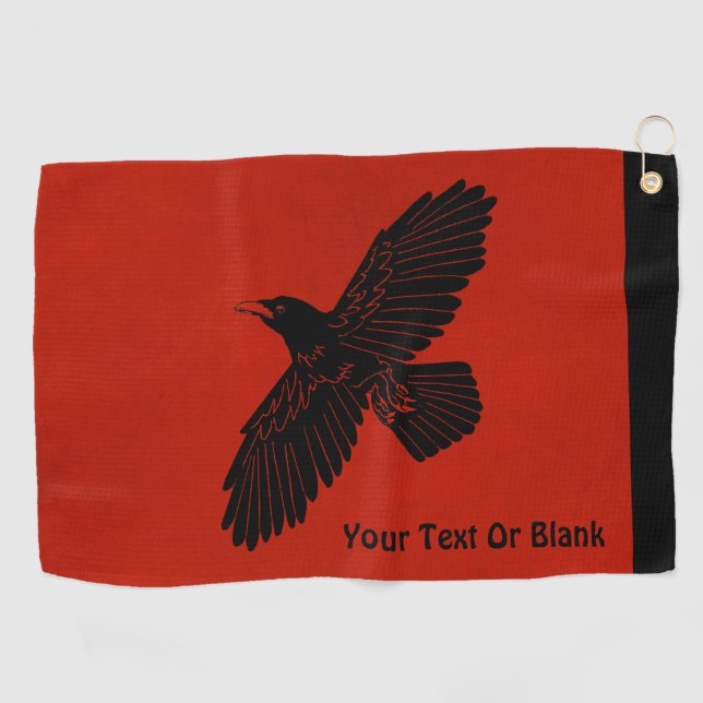 Raven On Red Golf Towel (Horizontal)