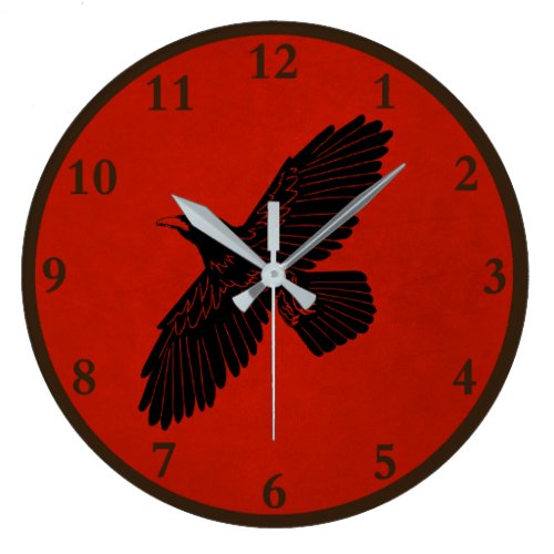 Raven On Red Large Clock