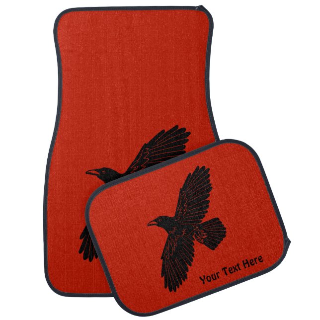 Raven On Red - Left Facing Car Floor Mat (Set)