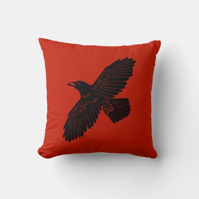 Raven On Red Throw Pillow (Front)