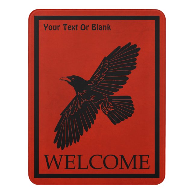 Raven On Red - Welcome Door Sign (Contemporary Vert)