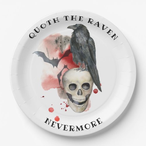 Raven on Skull Blood Drips Bat Paper Plates