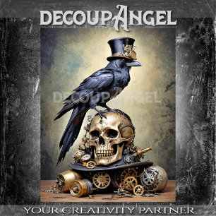 Raven on Skull with Steampunk Accents Decoupage Tissue Paper