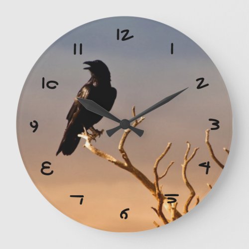 Raven on Sunlit Tree Branches Grand Canyon Large Clock