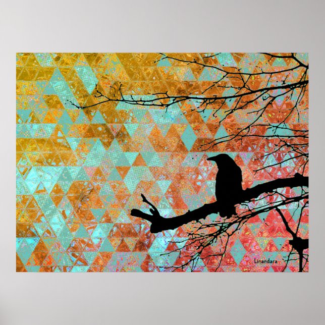 Raven on the Tree and old quilt sky Poster (Front)
