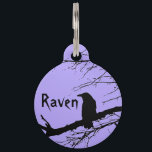 Raven on the Tree Black and Purple Pet ID Tag<br><div class="desc">A silhouette of the bird and bare web-like branches. It could be a raven, a rook or a crow. You can change the color of the background if you press "customize" button.</div>