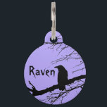 Raven on the Tree Black and Purple Pet ID Tag<br><div class="desc">A silhouette of the bird and bare web-like branches. It could be a raven, a rook or a crow. You can change the color of the background if you press "customize" button.</div>
