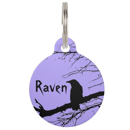 Raven on the Tree Black and Purple Pet ID Tag