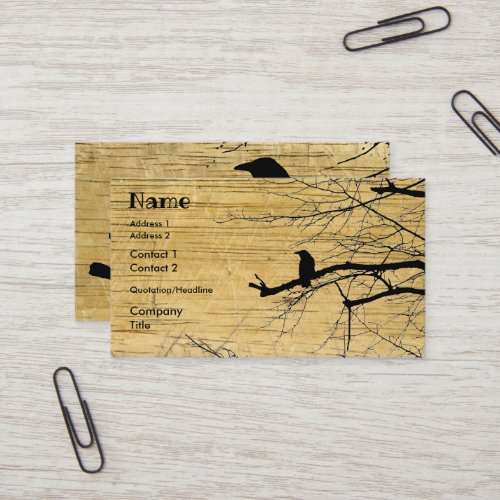 Raven on the Tree with wooden background Business  Business Card
