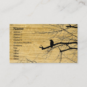 Raven on the Tree with wooden background Business  Business Card
