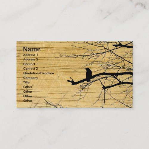 Raven on the Tree with wooden background Business  Business Card