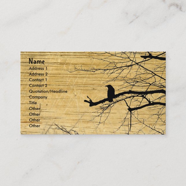 Raven on the Tree with wooden background Business Card (Front)