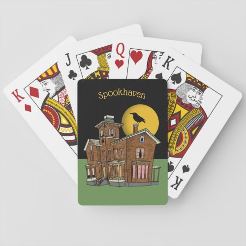 Raven on Victorian House for Spooky Night Games Poker Cards