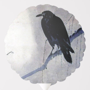 Raven owl birds wood block print balloon