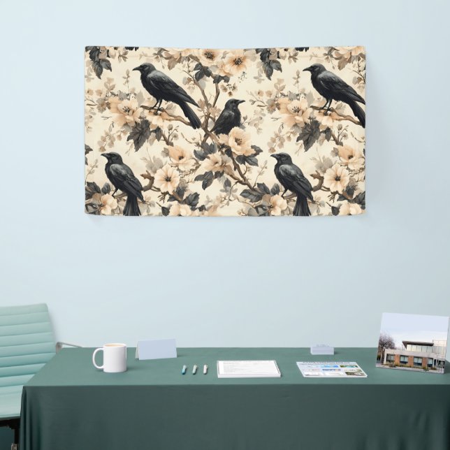 Raven pattern crow floral trees banner (Tradeshow)