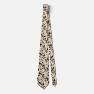 Raven pattern crow floral trees neck tie