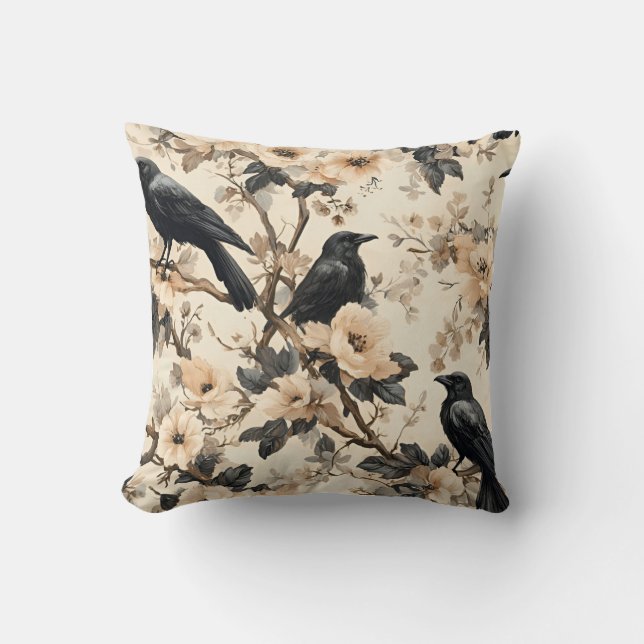 Raven pattern crow pattern throw pillow (Front)