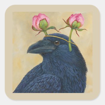 Raven/peony Sticker by vickisawyer at Zazzle