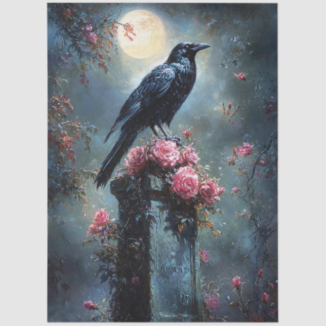 Raven Perched on a Tombstone Tissue Paper (Front)