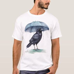 Raven Playing in the Rain With an Umbrella Novelty T-Shirt