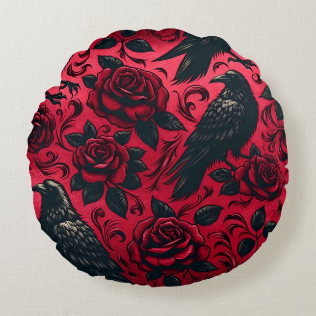 Raven Rose Round Pillow (Front)